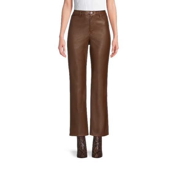 No Boundaries Junior’s High Rise Faux Leather Pants Hot Chocolate - Picture 3 of 5